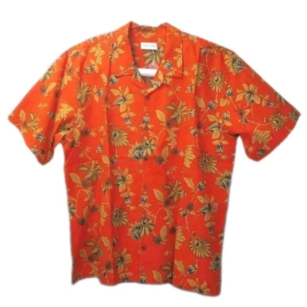 Raga Man Camp Hawaiian Shirt Adult XXL Tropical Floral Orange Button Beachy New